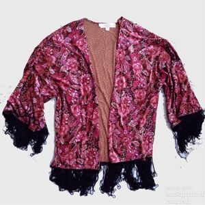 Oh my love velvet floral burnout fringed kimono shawl